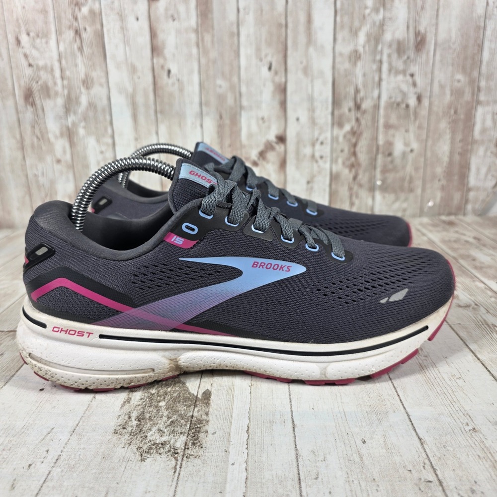 Brooks Ghost 15 Womens Running Shoes 9.5 Ebony Blue Pink 1203801B082‎ Medium B